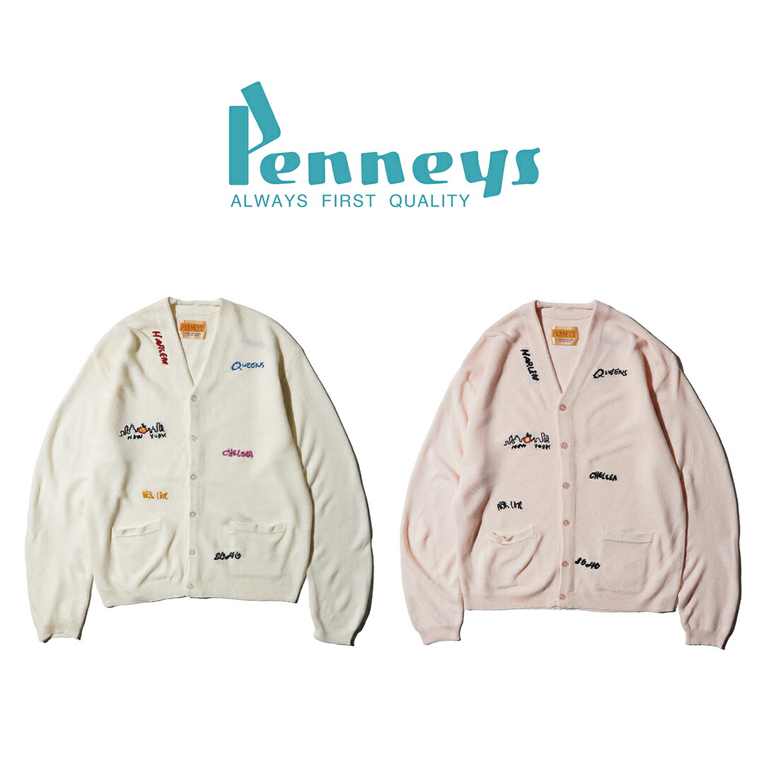 【PENNEY'S / ペニーズ】 HAND EMBROIDERY CARDIGAN カーディガン メンズ 刺繍 アクリル シャギー加工 80s
