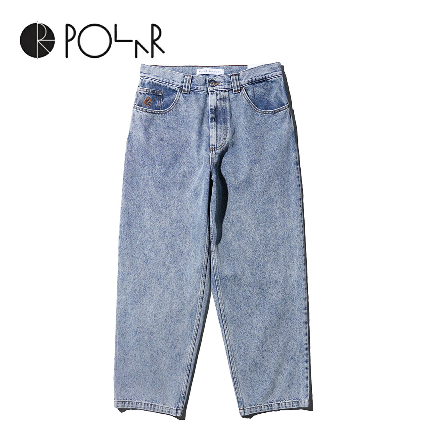 【Polar Skate Co. / ポーラースケートカンパニー】BIG BOY PANTS - HEAVY WASHED BLUE ハードウォッシュ加工 ロゴ刺繍 ワイド デニム パンツ｜S.U.N.STORE