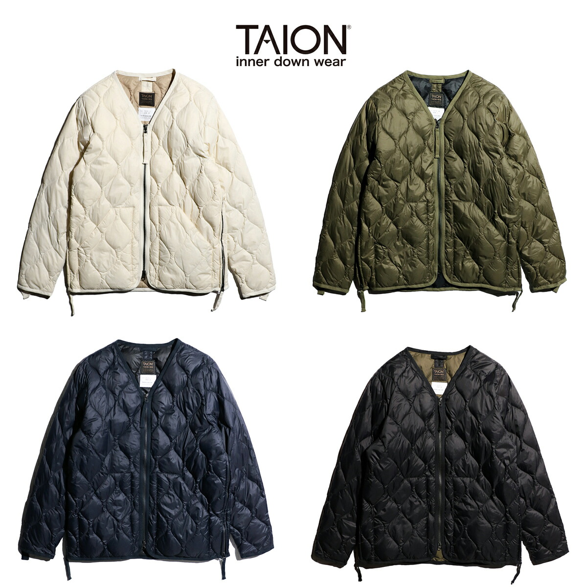 【WEB押さえる】【TAION / タイオン】MILITARY W-ZIP VNECK DOWN JACKET SOFT SHELL(TAION-101ALSZML-1) ミリタリー Vのど首 Wジップ 落ちこむ上衣