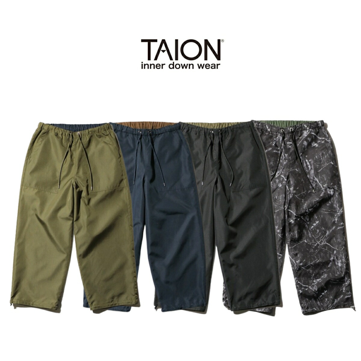 【WEB限定】【TAION / タイオン】NON DOWN MILITARY REVERSIBLE WIDE PANTS (TAION-R139NDML-1) リバーシブル ミリタリー ワイド バギーパンツ リップストップ生地 レジャー アウトドア 軽量 防汚