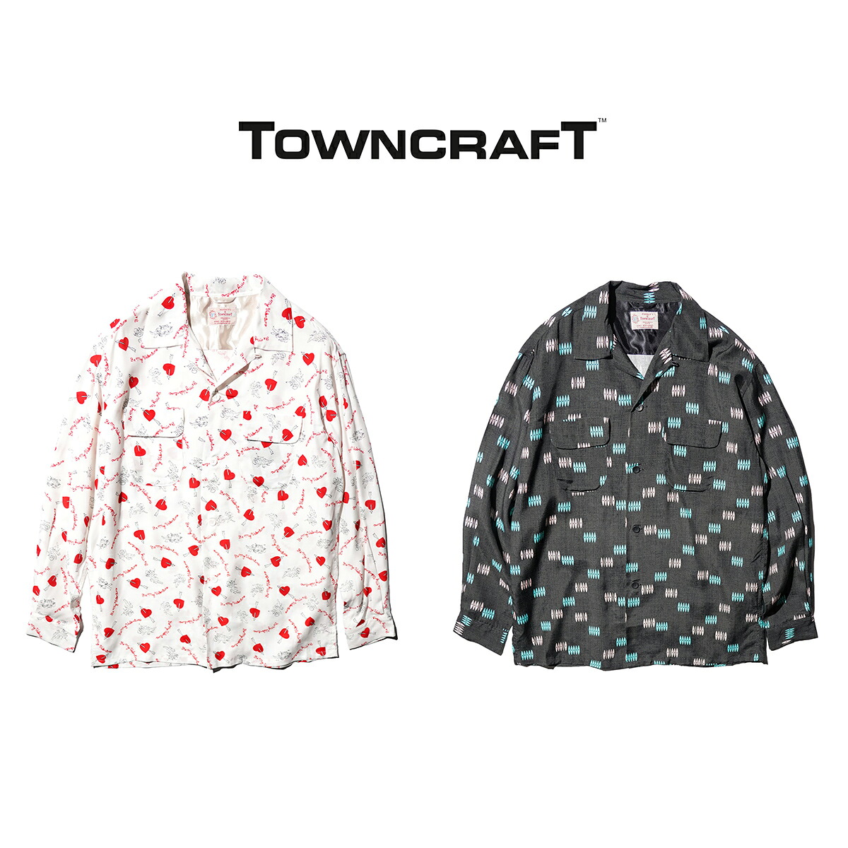 【TOWNCRAFT / タウンクラフト】 PRINTED RAYON ROOP COLLAR SHIRTS 長袖 レーヨン オープンカラー プリント シャツ メンズ 26ss