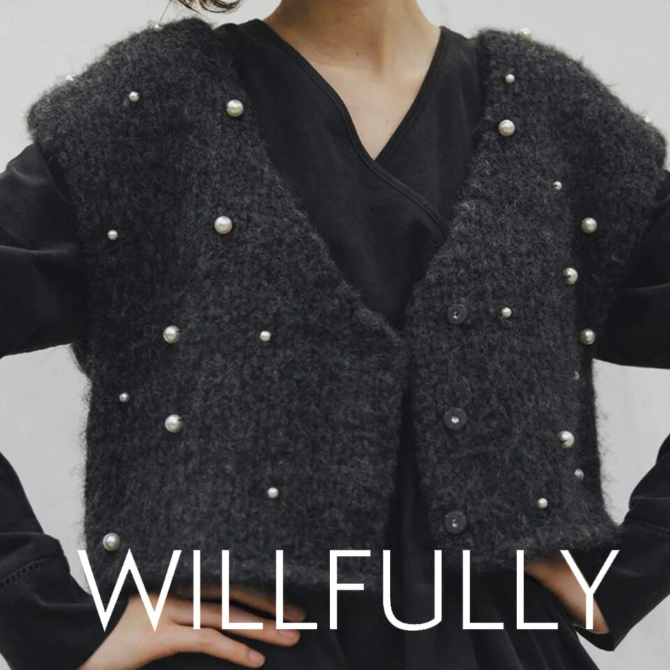 WILLFULLY ウィルフリー handmade random pearl knit vest / ランダムパール ニットベスト (チャコール/ミックス)