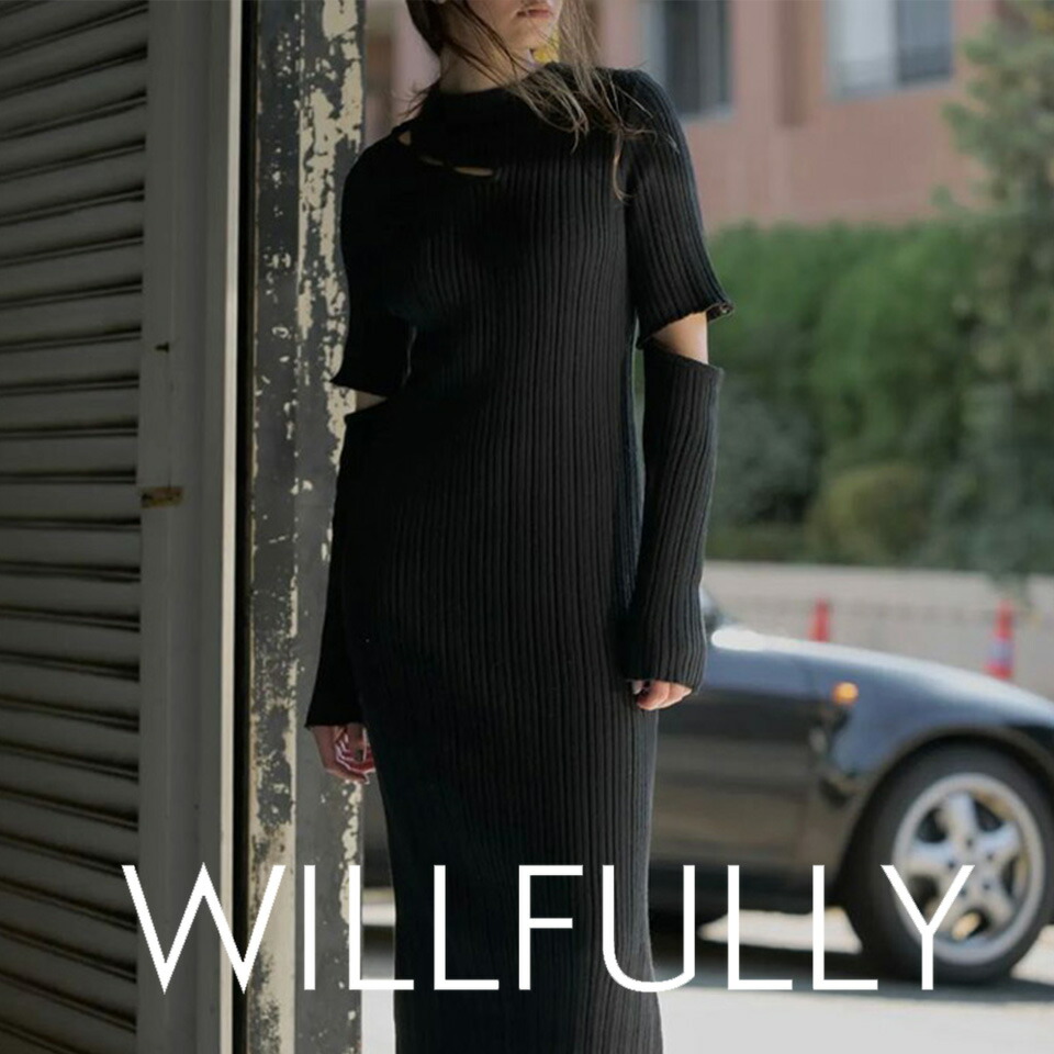 WILLFULLY ウィルフリー random rib removable sleeve knit OP / ランダムリブ ワンピースドレス (ブラック)