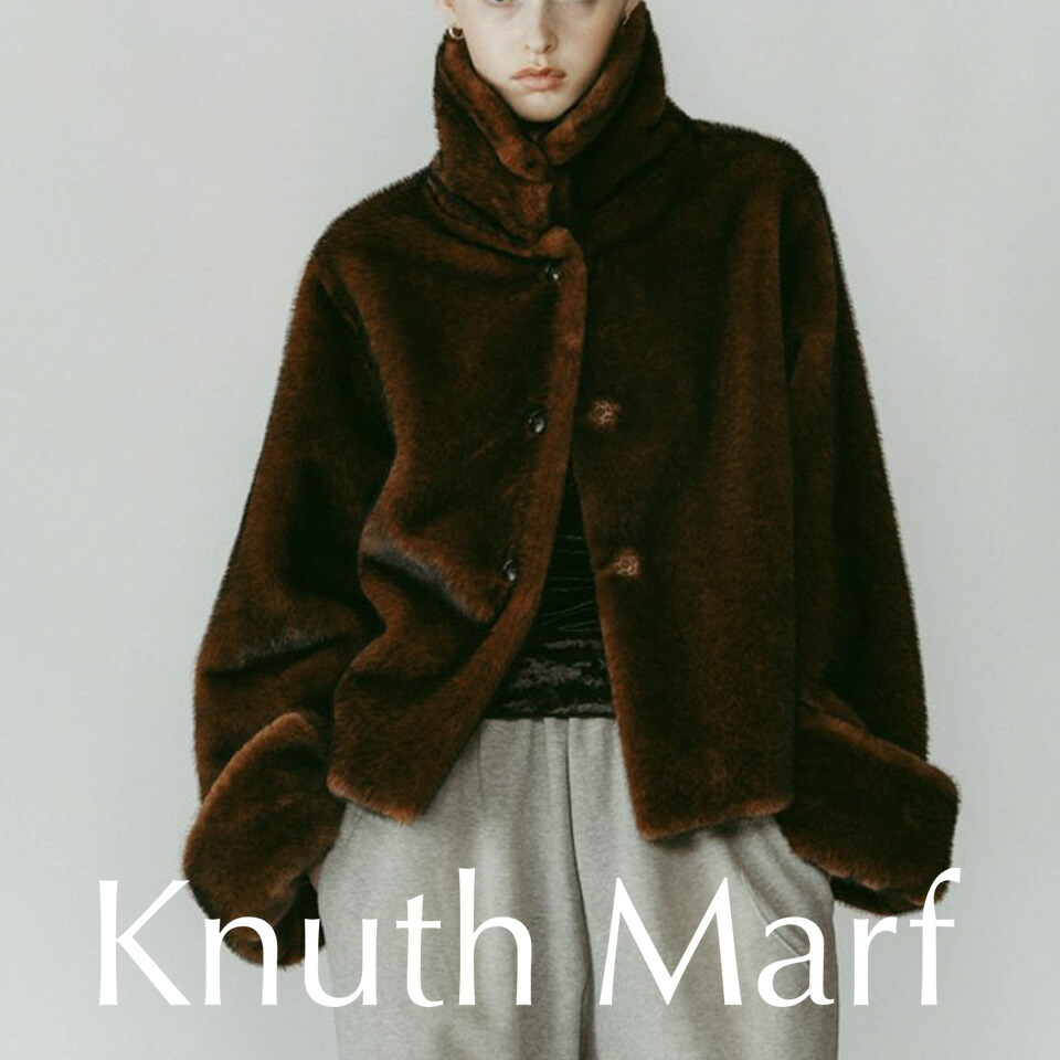 Knuth Marf クヌースマーフfpoint collar fur coat / ポイントカラー ファーコートジャケット (ブラック/ブラウン)