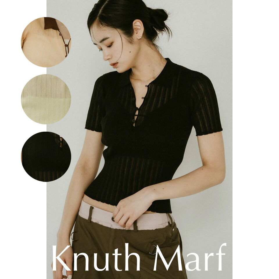 Knuth Marf クヌースマーフsheer polo knit / シアーニットポロシャツ (ブラック/オレンジ/ミント)｜CELUNA