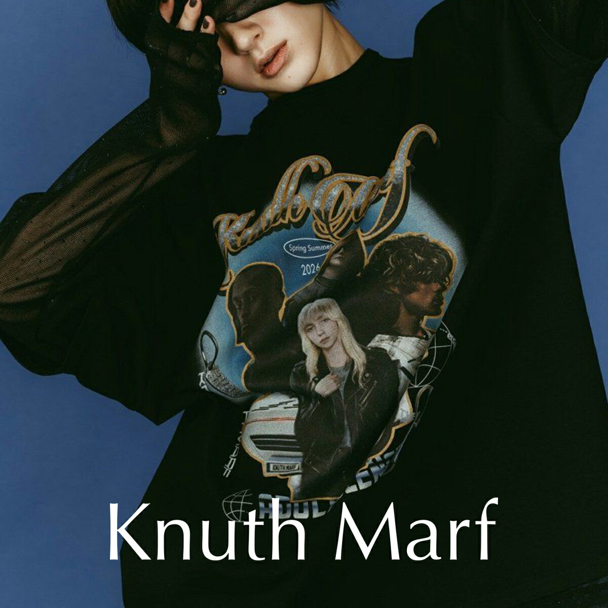 Knuth Marf クヌースマーフレイヤードプルオーバー 人工知能学 future layered t-shirt(黒いこと/ベージュ/薄墨色)