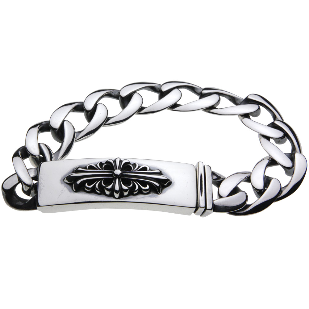 楽天市場】シルバー 925 フローラルクロスIDブレスレット メンズ