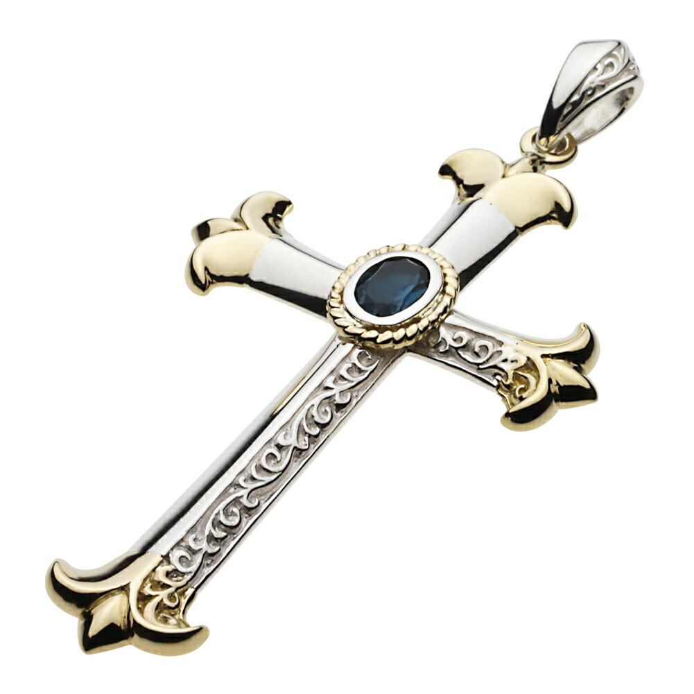 【セノーテ】 cenote-p0663 フラダリクロス ペンダント ロンドンブルートパーズ シルバー925 シルバーアクセサリー 純銀 925 ペンダント シルバーアクセ クロスモチーフ 十字架ペンダント ブルーストーン ゴールド装飾 ゴシックデザイン 聖なるシンボル