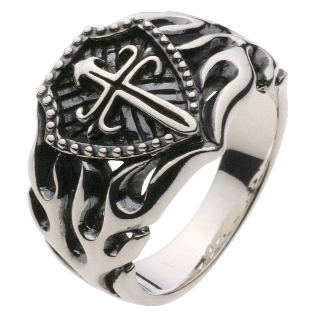 【セノーテ】 cenote-z-r0259 ファイヤー シールド リング シルバー925 シルバーアクセサリー 純銀 925 リング クロス シールド モチーフ フレア 炎 トライバルデザイン ゴシック クラシック シルバー アンティーク 火 スピリット シンボル カーヴ 定番スタイル