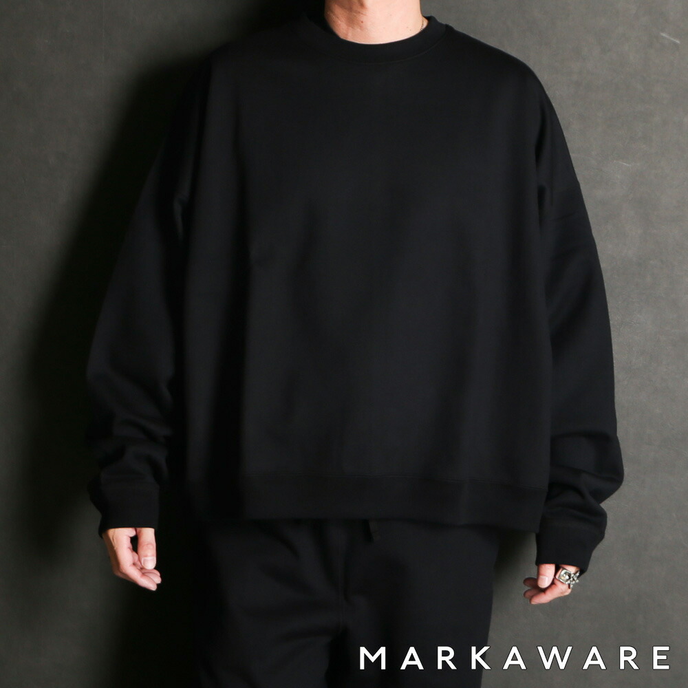 【MARKAWARE/マーカウェア】HUGE SHORT SWEAT - BLACK / オーガニックコットンヘビー吊裏毛 - ヒュージショートスウェット / A26A09CS02C【メンズ】【送料無料】