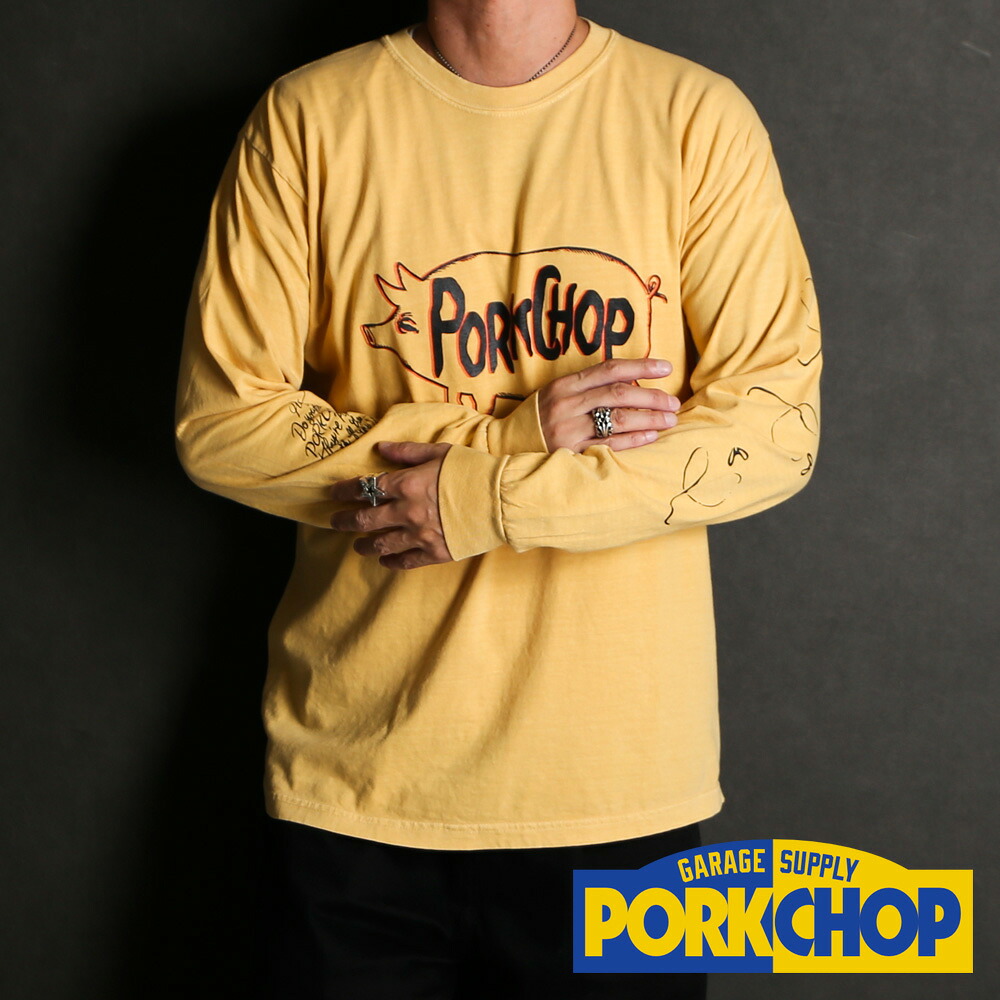 【PORKCHOP/ポークチョップ】SCUM PORK L/S TEE - MUSTARD / ロングスリーブTシャツ 【送料代込み】【ユニセックス】
