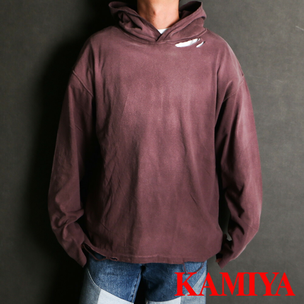 【KAMIYA/カミヤ】Distressed Light Weight Hoodie - BROWN / ライトウエイト フーディー / G15HD089【送料無料】
