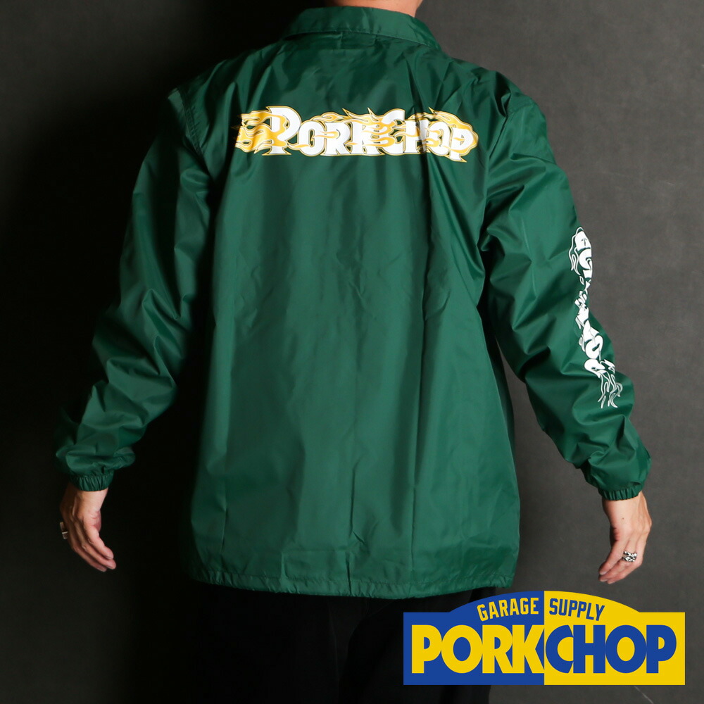 【PORKCHOP/ポークチョップ】BURNING LOGO COACH JKT - IVY GREEN / コーチジャケット【送料代込み】【ユニセックス】|CENTRAL5811