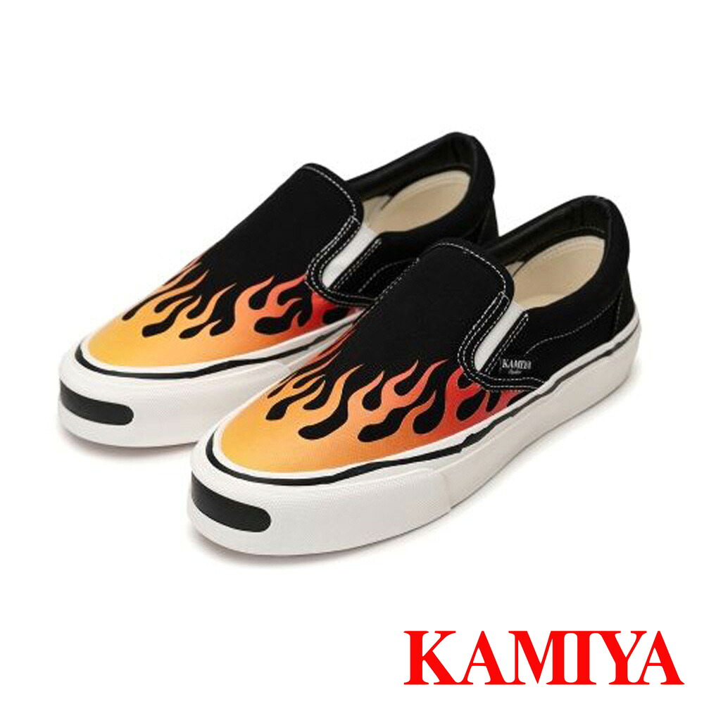 【KAMIYA/カミヤ】"Cornell" Fire Pattern Vulcanized Slip on Sneaker - BLACK / "コーネル" ヴァルカナイズ スリッポンスニーカー / G14FW704【送料無料】|CENTRAL5811