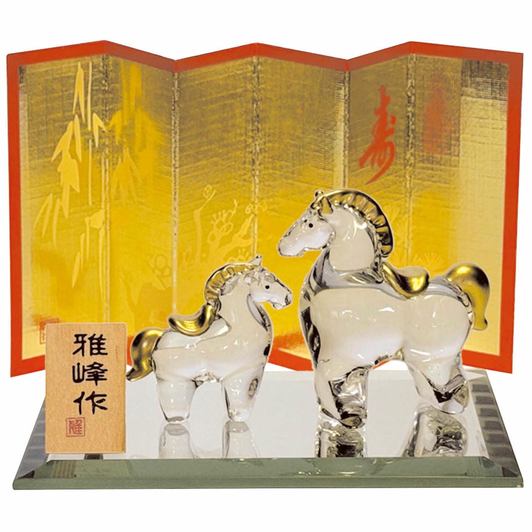 楽天市場】干支 午 ガラス 置物 馬 うま 2026年/ 午 金彩硝子親子飾り