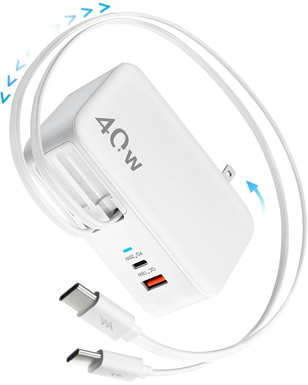 4インチ1一巻き取り式 USB-C申し受ける器 折りたたみ式繋ぎ デュアル35.5in/90糎 Type C有線テレビ付き添い人 40W手っとり早い申し受ける パウダーコンパクト 省空白文字 マルチ申し受ける器 i-Phone 17/16/15/14/13/12、iPad、Galaxy、Pixel相応う