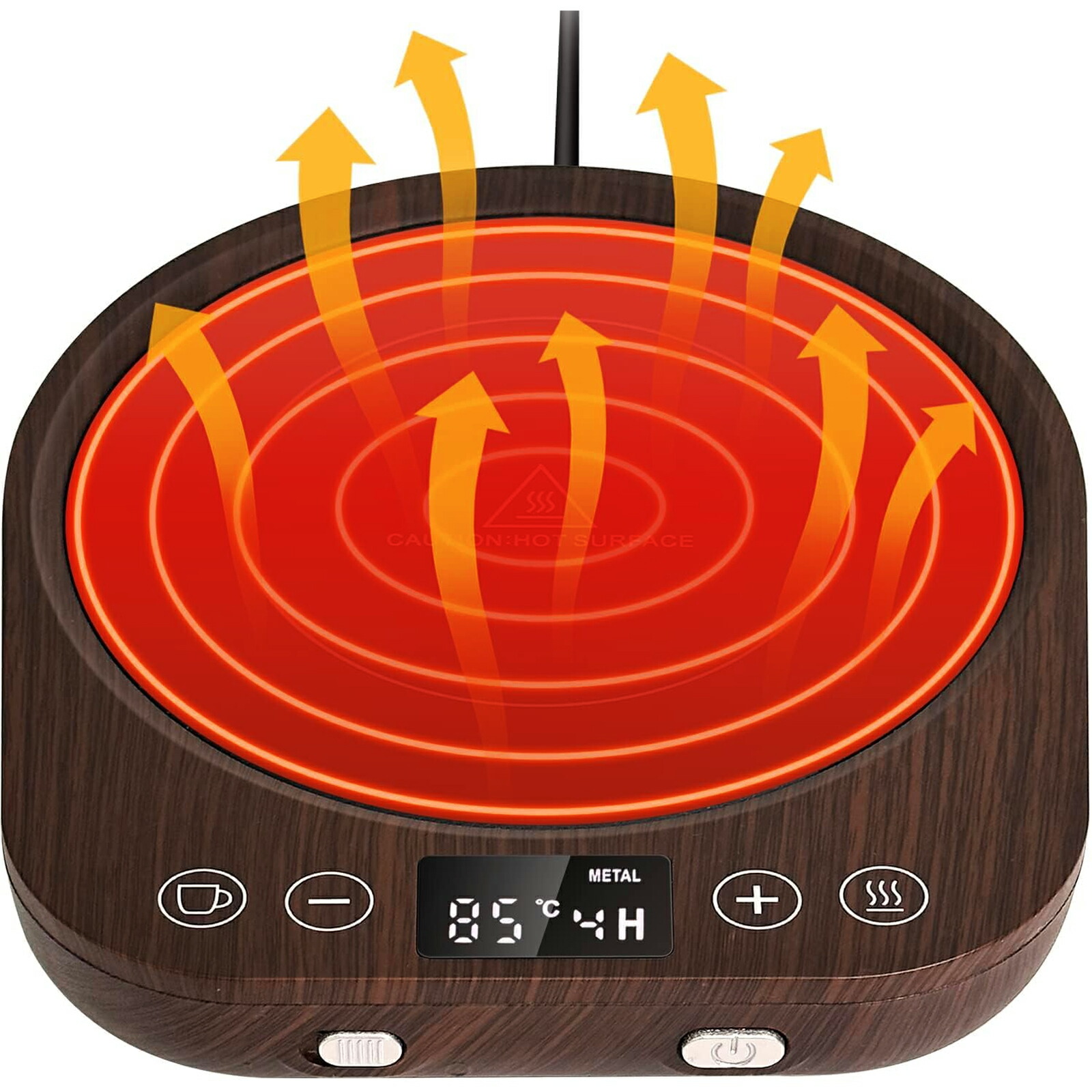 【期間限定 5倍】カップヒーター 保温マット【9段階温度設定・最高85℃・重力センサー付き】1?9時間自動オフ 直径13cmの加熱面 静音 防水 コーヒー/水/お茶/ミルクなどの飲料 オフィス/家庭用 友人や家族へのギフトに PSE安全認証 AC100V/36W 多機能 DS1292 木目調