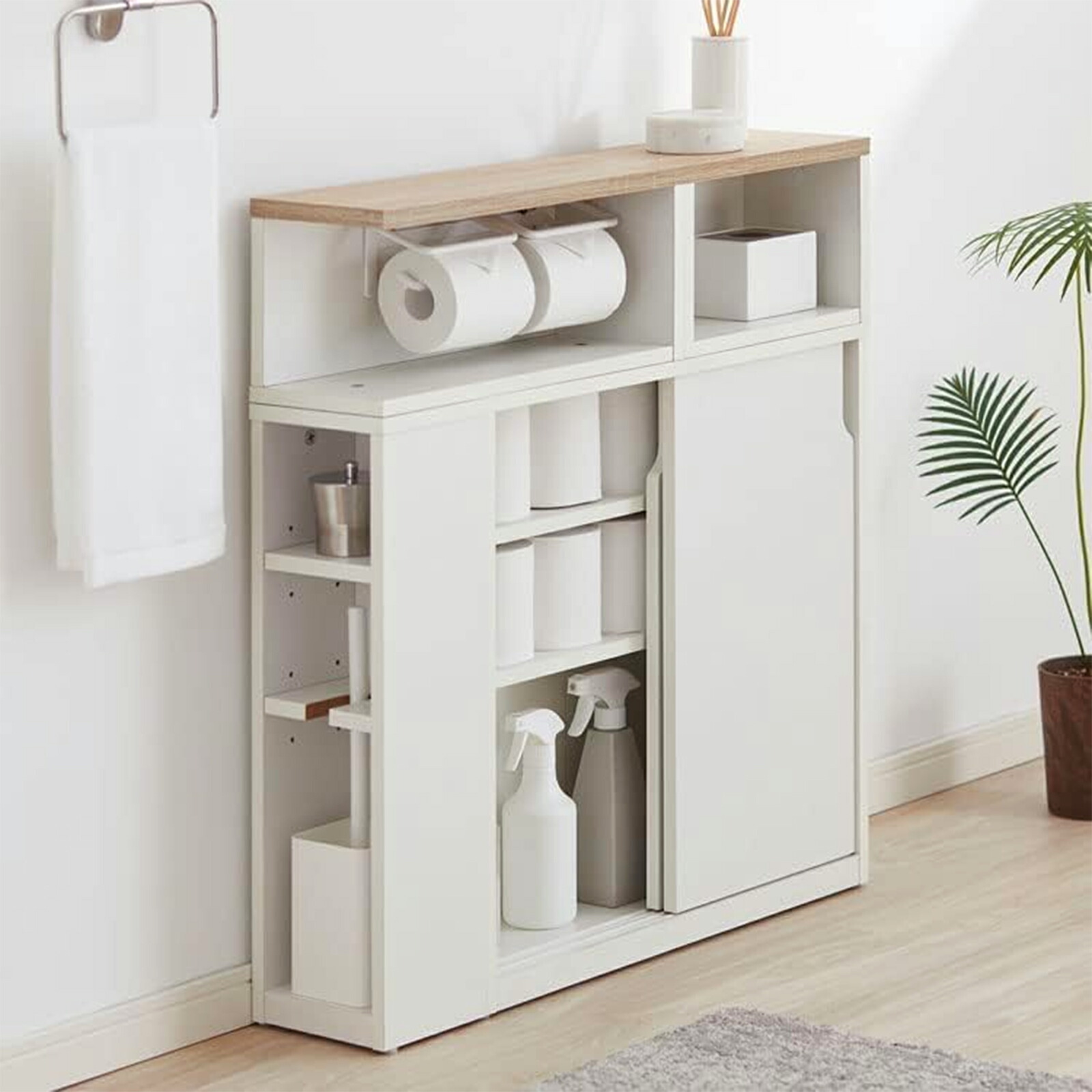【期間限定 5倍】トイレ収納 サニタリーラック 大容量収納 トイレットペーパーホルダー トイレットペーパー おしゃれ 引き戸 収納棚 収納 サニタリー ストック ストック収納 大容量 トイレ トイレラック ラック オシャレ 在宅