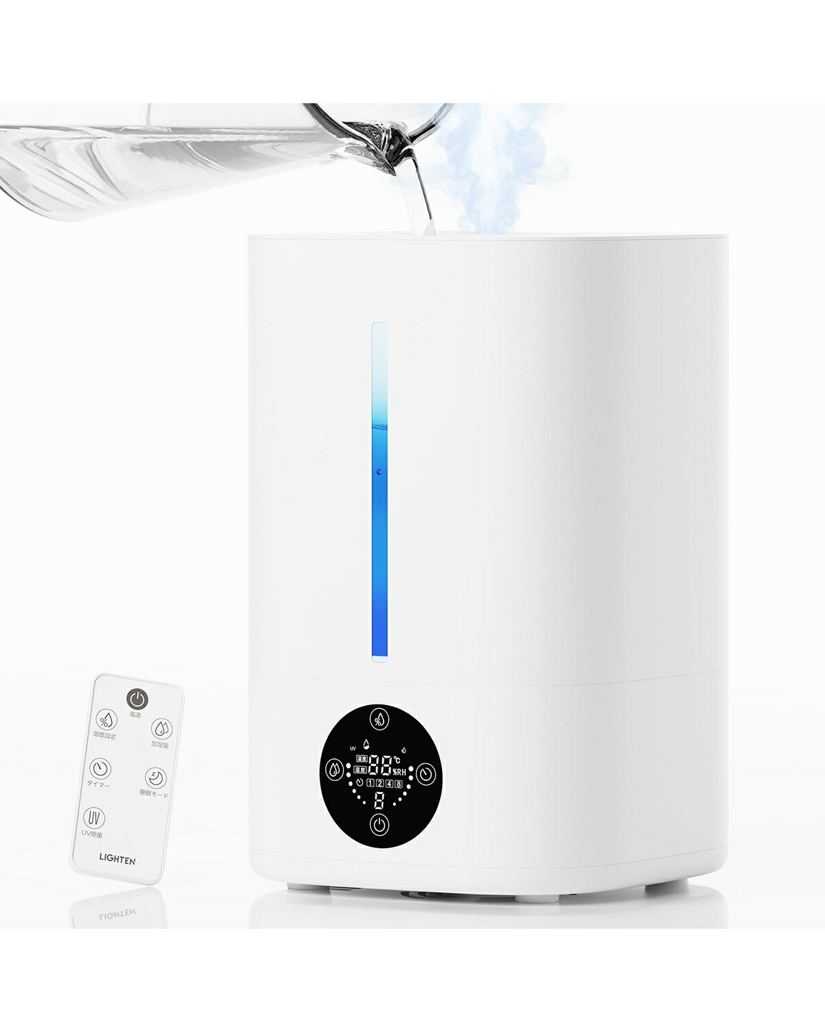 加湿器 大容量 5L 超音波式 【2025年新登場＆アロマ対応】 卓上加湿器 上から注水 3段階加湿量 湿度調整 切タイマー 静音設計 スリープモード お手入れ簡単 空気清浄 空焚き防止 水漏れ防止 LEDパネル リモコン付き 35畳対応 31時間加湿 乾燥対策 省エネ ホワイト