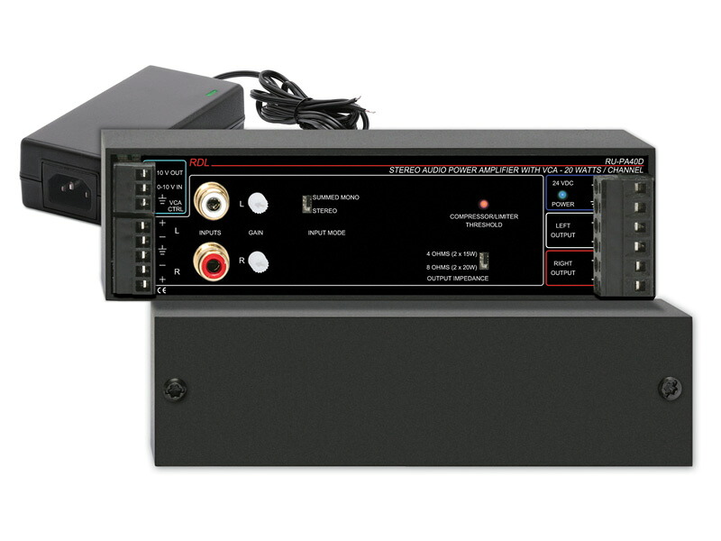 RDL RU-PA40DE VCA付40Wステレオ オーディパワーアンプ －8Ω パワーサプライ付属 【送料無料】
