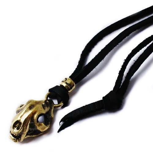 mollive Heavy OZ HEAVY TIGER SKULL LETAHER LONG NECKLACE BRASS