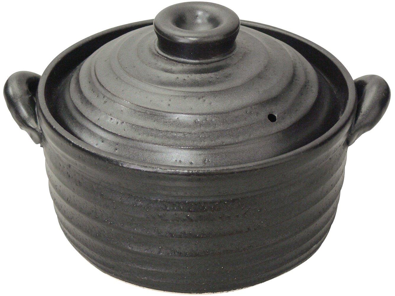 錫木 萬古焼 IH用・直火相応う ごはん鍋 2合 黒 9006-6022