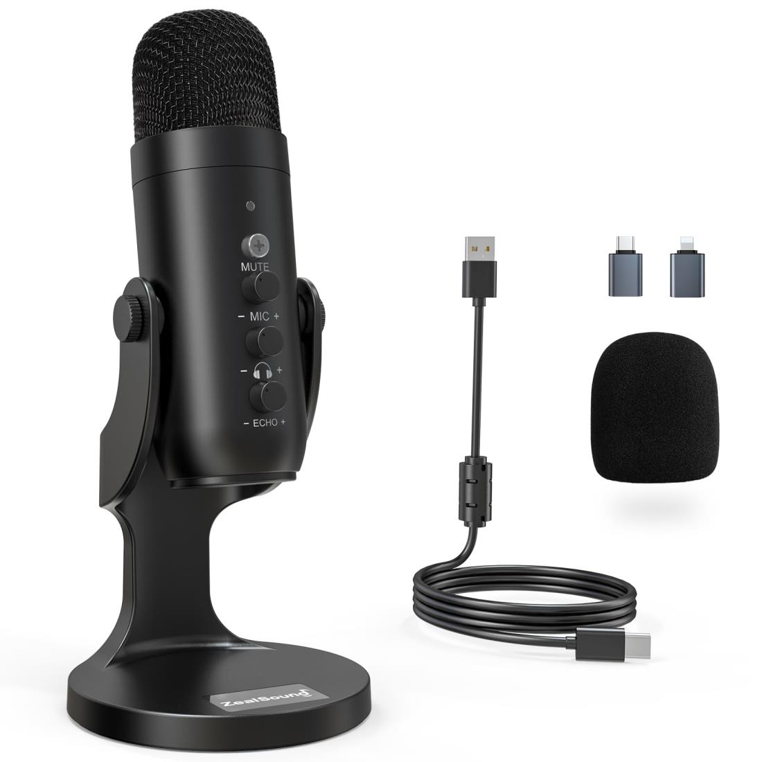 ZealSound コンデンサーマイク ホワイト Zealsound usbコンデンサー録音マイク白rgbストリーミングマイク