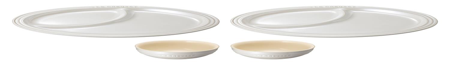 ル・クルーゼ(Le Creuset) マルチ・オーバル・プレート セット ホワイトラスター 皿 茶碗 4点セット 耐熱 耐冷 電子レンジ オーブン 食洗器 対応 結婚祝い 記念日 ブライダル ギフト プレゼント 引出物 オーブン皿 耐熱皿