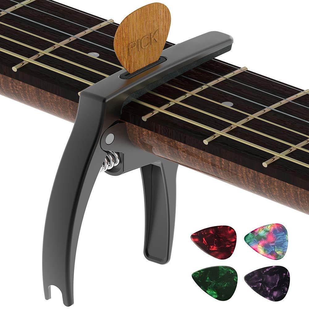 TANMUS Capotast, 3-in-1 Zinc Alloy Guitar Capotast, for Acoustic Guitars & Electric Guitars (with Pick Clip & Pick*4) Stringed Instruments, Ukulele, Classical Guitar Accessories Capo