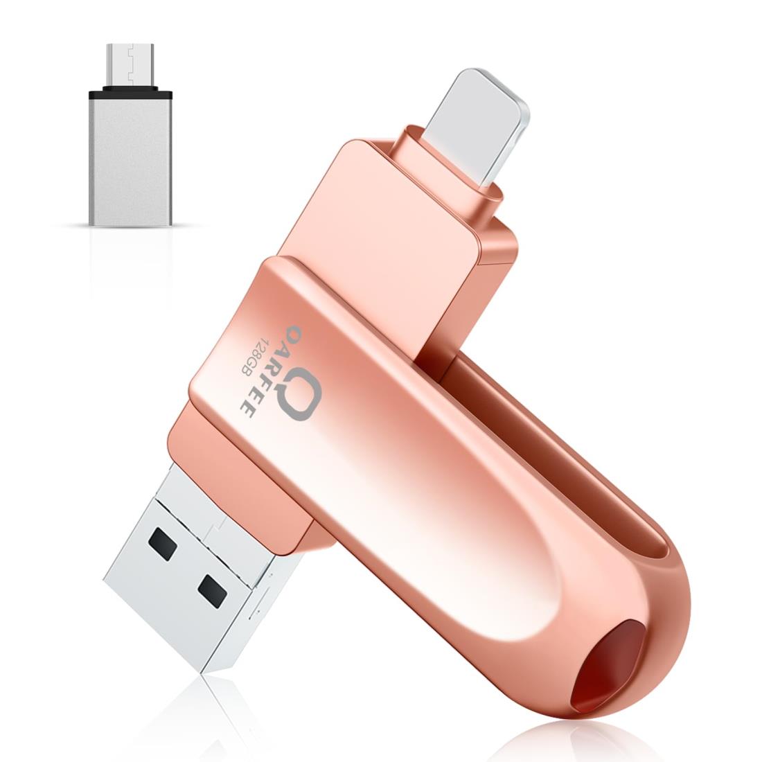 【アプリ不要 2024年大歓迎モデル】iPhone対応 USBメモリ アプリ不要 128GB ４in1 iPad対応 usbメモリー 高速 データ バックアップ iOS/USB/Type-C/Micro USB搭載 外付け usb 写真保存 スマホ容量不足解消 回転式 Phone/PC/Android/Mac/ipad対応 ピンク Phone 15/14/XS/Pad A
