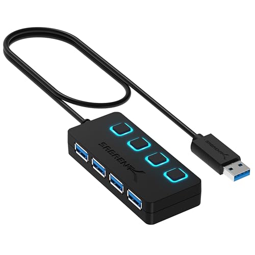 SABRENT usbハブ 3.0 4ポート（LED電源スイッチ搭載）SuperSpeed 5Gbps PS5/PS4、ノートパソコン、PC、タブレット、Macbook用、WindowsとMacシステム対応（ケーブル長60cm） (HB-UM43)
