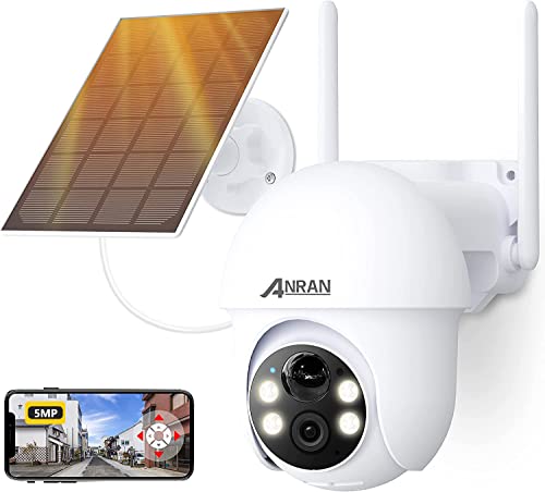 【強化版500万 4灯夜間カラー撮影・Alexa対応】 ANRAN 防犯カメラ 屋外 ソーラー 電源不要 完全無線 長時間稼働 5DBiWiFi強化 5MP監視カメラ 屋外ソーラー 屋外防犯カメラ ワイヤレス 360°広角撮影 検知エリア PIR人体検知 音光威嚇 警報通知