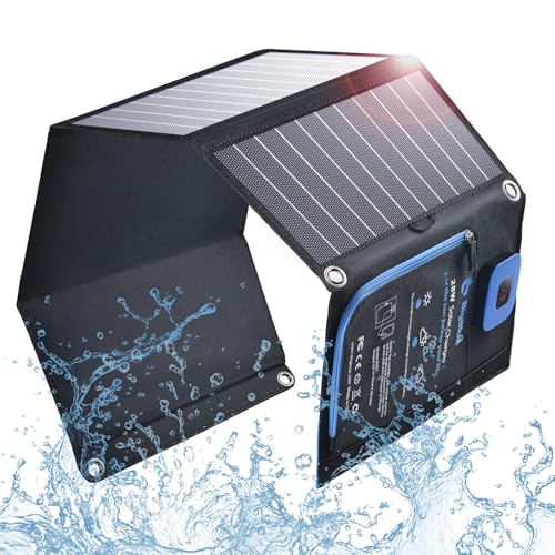 BigBlue 28W ソーラーチャージャー 電流計 ソーラー 申し受ける器 2USB界面(5V/4.0A) ソーラーダイアログボックス 折り畳み式 雨合羽 カラビナ付き添い人 震動 不仕合わせ時 アウトドア iPhone iPad Android各種相応う(B401E-28)