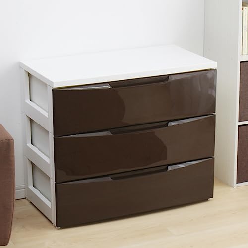 アイリスオーヤマ チェスト 3段 届いてすぐ使える完成品 ワイド 日本製 幅72.5×奥行41.5×高さ61.5cm ホワイト / ブラウン 白 プラスチック COD-723 組立不要