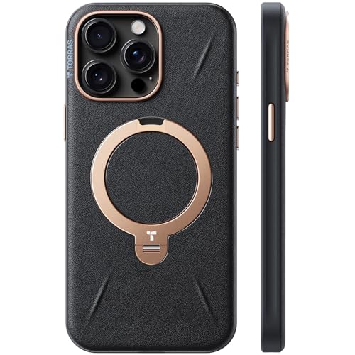 【新感覚的な経験レザー・スキンタッチ】TORRAS iPhone 15 Pro 用 容れもの 革 360°回転させる照明ランプ 縦横両 輪っか 磁石積み上げる MagSafe 無線電話申し受ける 米軍判定基準耐衝撃 指紋押しとどめる 黄変押しとどめる Ostand Q3 なめし革声の調子 味わいよう・黒いこと