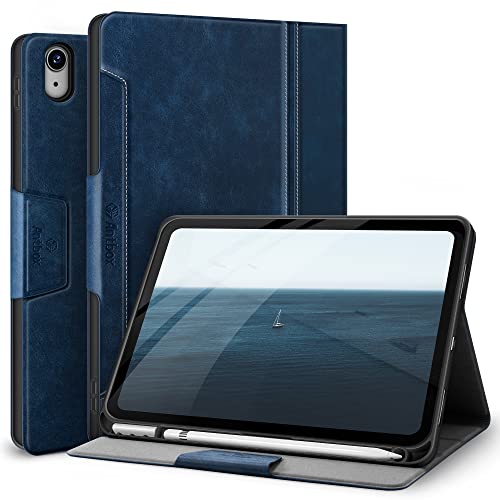Antbox iPad 第11世代 ケース(A16) 第10世代 ケース 10.9インチ 高級ソフトPUレザー製 ひび割れ防止 耐衝撃 アップルペンシル収納可 オートスリープ＆スタンド機能付き 全面保護 (ブルー)