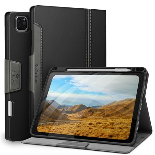 Antbox iPad Pro 11インチ ケース 第4/3/2/1世代兼用 Pencil 2 収納/ペアリングとワイヤレス充電 ひび割れ防止 PUレザー製iPad Pro 11 カバー オートスリープ＆スタンド機能付き (黒)