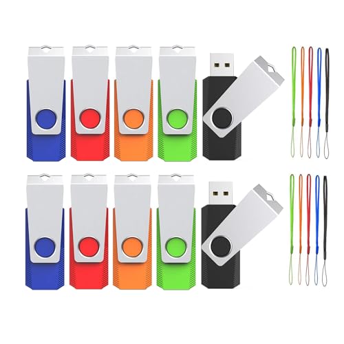 USB記憶装置 16GB 10個書き割りWooolken USB2.0 360度回転させる式心積もり軽さフラッシュドライブストラップ付き添い人資料保護することとうしろ押し用のUSB突っ支い棒