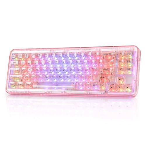 YUNZII X71 メカニカルゲーミングキーボード 澄み切った足がかり旗がしら 71足がかり 68%取り合わせ 無線電話 熱っぽい引き替える BT5.0/2.4G/USB-C 屁っ放り毛布積み上げる RGB 無線電話 Windows/Mac用 技適証明手に入れる（結晶内燃機関軸、サクラ色）