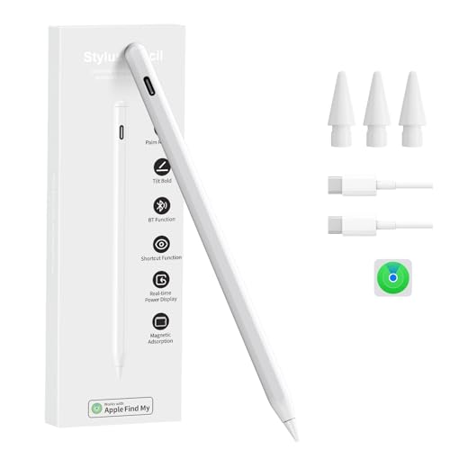 iPad用タッチペン Find My「探す」機能搭載 アップルペンシル マグネット吸着 Apple Pencil スタイラスペン Type-C急速充電 2018年～2025年のiPad 傾き検知/磁気吸着/バッテリー残量表示 充電式