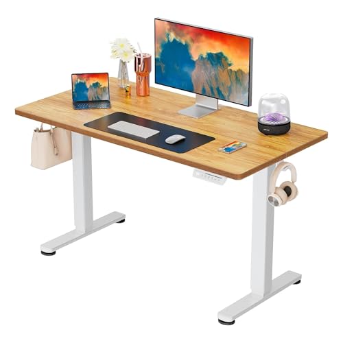ErGear 電動 オフィスワークテーブル 昇降式デスク スタンディングデスク 幅100cm 耐荷重80kg 高さメモリー機能 上下自動昇降 静音 収納フック付き 机 作業机 テレワーク 【幅100 x 奥行き60 x 高さ72-118cm】(メイプル木目調)|Chack0605
