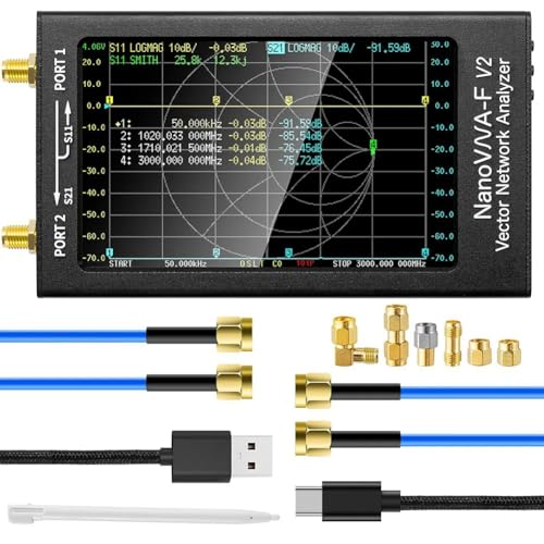 NanoVNA-F V2 ベクトルネットワークアナライザー 4.3in 50kHz-3GHz HF VHF UHF VNA アンテナアナライザー 5000mAh蓄電池 \u0026 軽銀金属元素入れもの S媒介変数、照りかえし係数(SWR)、スミス早見表、位相数学、引き延ばす価値付ける