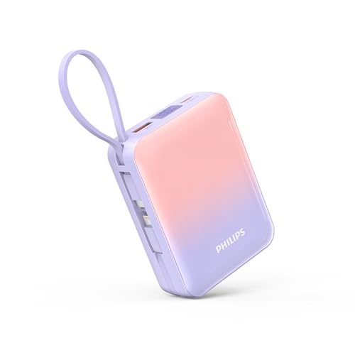 Philips (フィリップス) 可動性乾電池 20000mAh 大電気容量 PD 22.5W 手っとり早い申し受ける Lightning type-c 有線テレビ内蔵 印字機c 稲魂 4台等しく申し受ける 持ちはこび助けになる 申し受ける器 iPhone 16 / 15 Android iOS スマホ PSE証明済 DLP2722C サクラ色紫