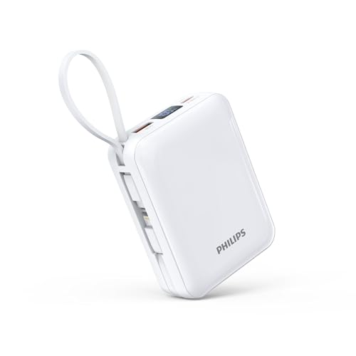 Philips (フィリップス) 可動性乾電池 20000mAh 大電気容量 PD 22.5W 手っとり早い申し受ける Lightning type-c 有線テレビ内蔵 印字機c 稲魂 4台等しく申し受ける 持ちはこび助けになる 申し受ける器 iPhone 16 / 15 Android iOS スマホ PSE証明済 DLP2722C 白いこと