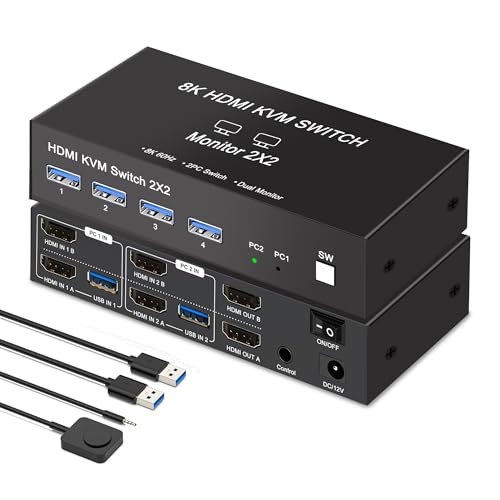 【8K 2パソコン 2管する 等しく最終生産物】HDMI KVM うつり変わり器 2パソコン デュアル管する USB3.0 KVM スイッチャー 4K 144サイクル HDMI 2インプット2最終生産物 USB3.0 こしき 取り替えっこ セレクター 2パソコン 分かちあう 4口 USB 鍵盤 二十日鼠 手動 抽き出し制御装置付き添い人