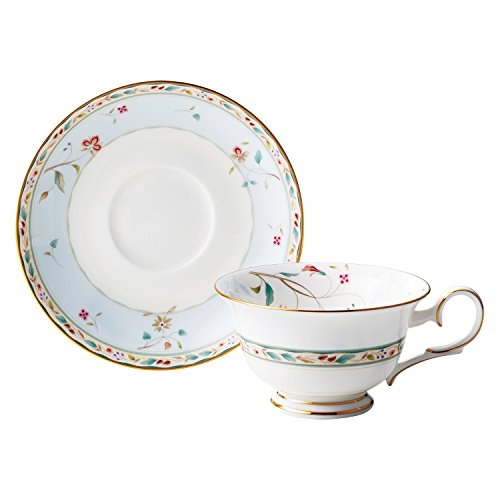 Noritake ノリ竹 優勝杯 \u0026 平円盤 ( 珈琲 紅茶 兼用) 215竓 花更紗 青碧 ボーンチャイナ T50717A/4409-6