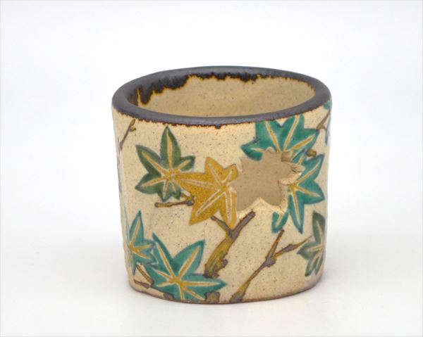 【茶道具/蓋置/futaoki/lid rest】蓋置　色絵　青楓透　山川敦司作（桐箱）｜茶道具商　左座園