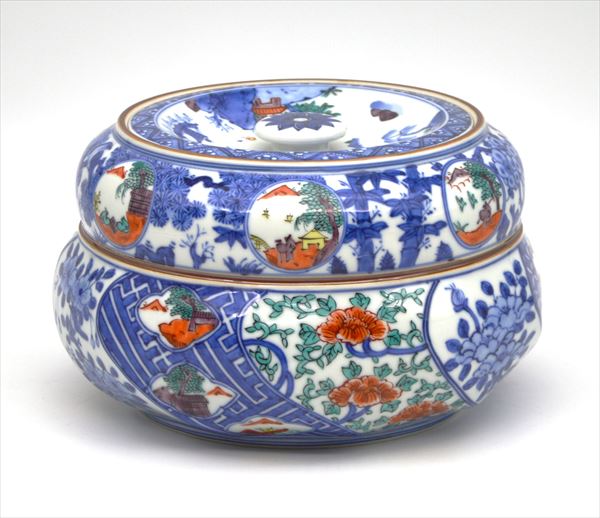 御所車香合　高野昭阿弥作　茶道具 茶道具 香合（こうごう） 香合 色絵 御所車 高野昭阿弥作