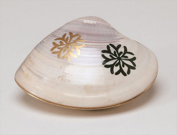 中村湖彩作　海松蒔絵　蛤香合　茶道具 茶道具 香合（こうごう） 蛤香合 海松絵 了々斎好写 中村湖彩