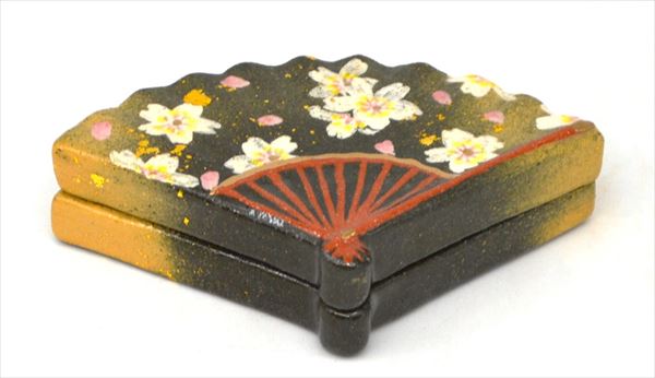 香合　扇面　桜　吉村楽入作（桐箱）｜茶道具商　左座園